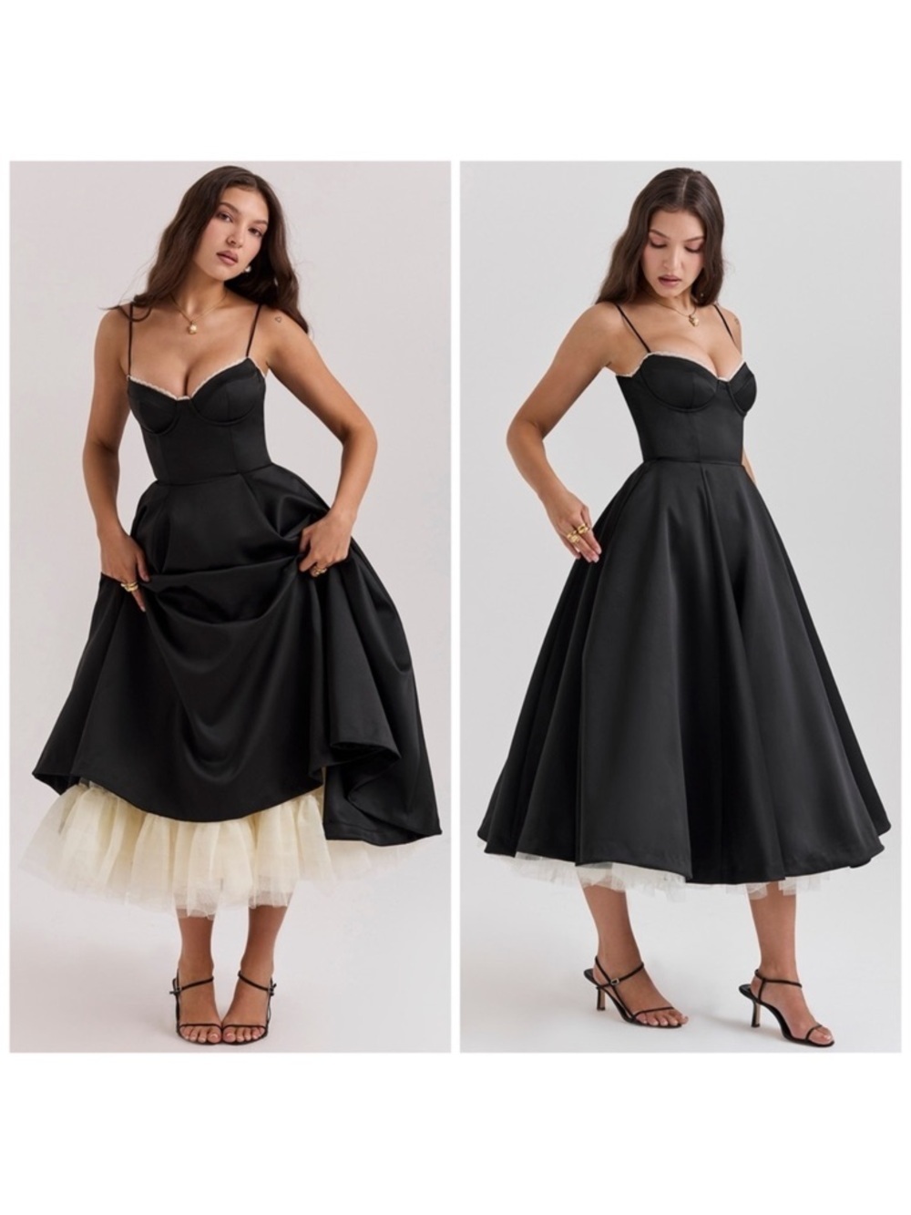 New House of CB Mademoiselle Black Tulle Midi Dress Size XS Big Cup​​​